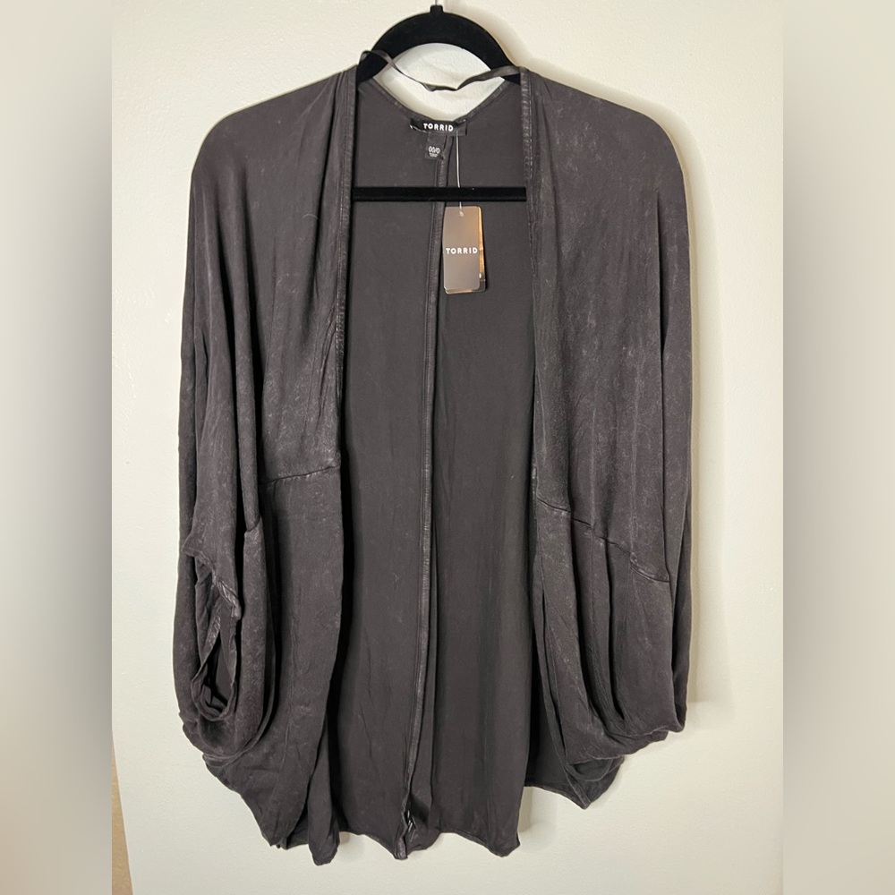 Torrid Acid Wash Black Open-Front Cocoon Shrug